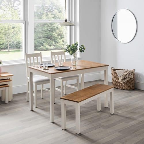 Coxmoor ivory & Oak dining table, bench & 2 chairs - Image 2