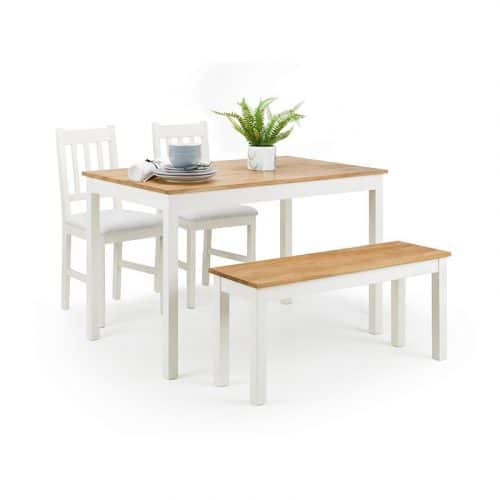 Coxmoor ivory & Oak dining table, bench & 2 chairs