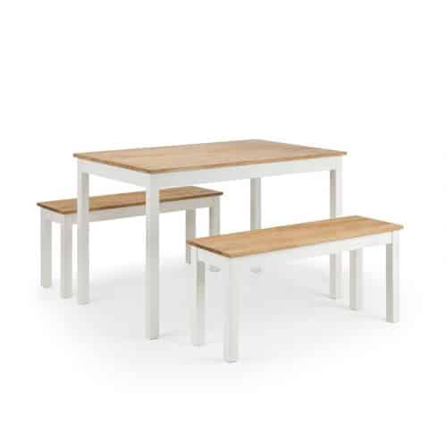 Coxmoor ivory & oak dining table & benches