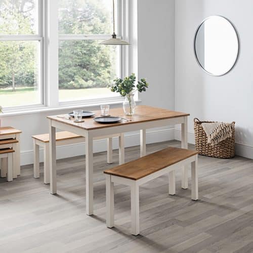 Coxmoor ivory & oak dining table & benches - Image 2