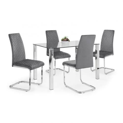 Enzo dining table & 4 calabria cantilever velvet grey chairs