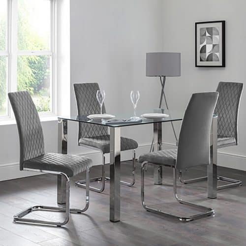 Enzo dining table & 4 calabria cantilever velvet grey chairs - Image 2