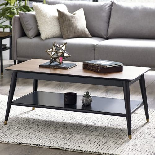 Findlay coffee table with shelf - Walnut & Black - Image 3