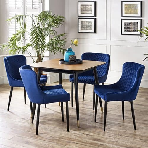 Findlay square dining table & 4 luxe blue dining chairs - Image 2