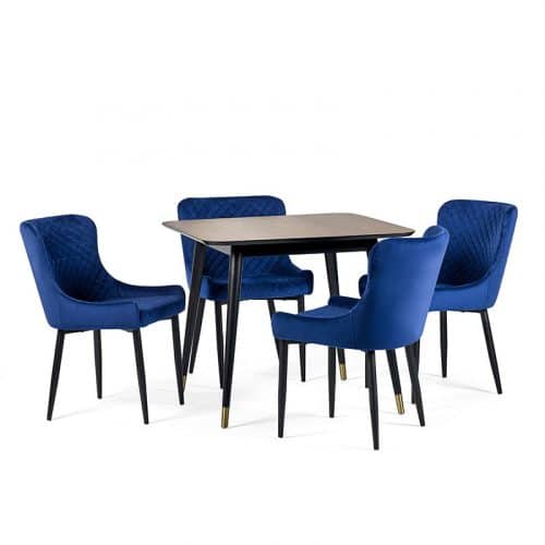 Findlay square dining table & 4 luxe blue dining chairs