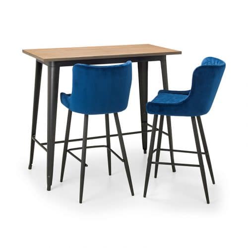 Grafton bar table & 2 luxe blue bar stools
