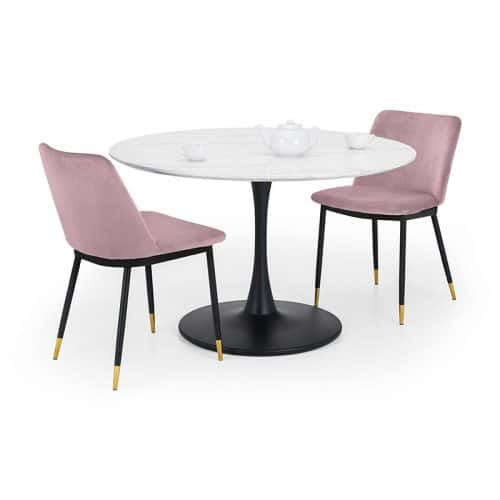 Holland round pedestal table & 2 delaunay pink chairs