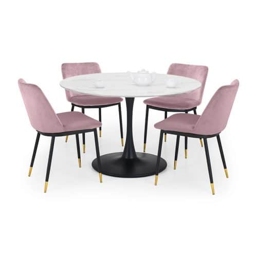 Holland round pedestal table & 4 delaunay pink chairs