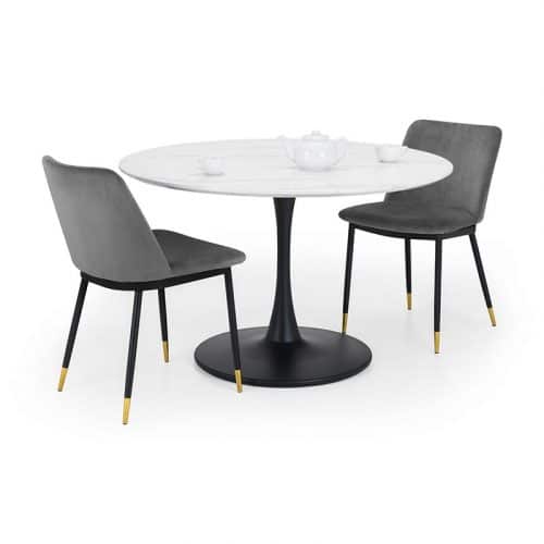 Holland round pedestal table & 2 delaunay grey chairs