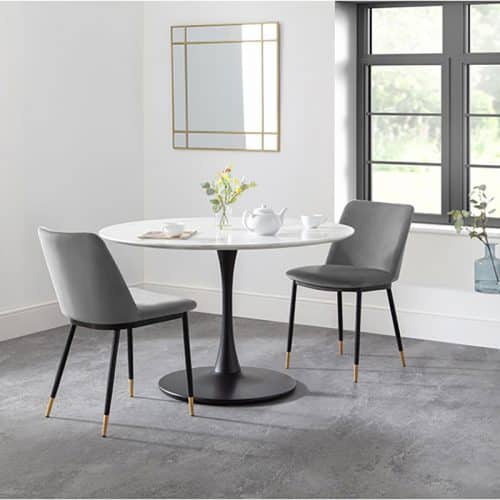 Holland round pedestal table & 2 delaunay grey chairs - Image 2