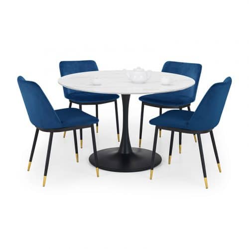 Holland round pedestal table & 4 delaunay blue chairs
