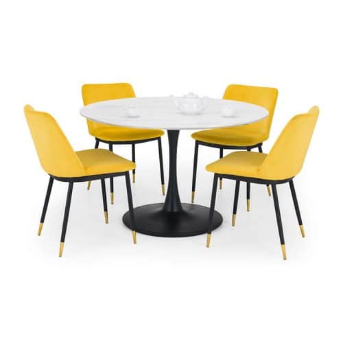 Holland round pedestal table & 4 delaunay mustard chairs