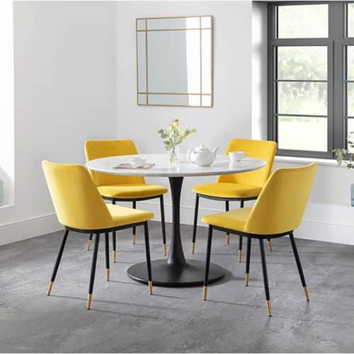 Holland round pedestal table & 4 delaunay mustard chairs - Image 2
