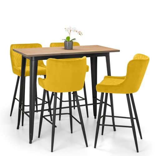 Grafton bar table & 4 luxe mustard bar stools
