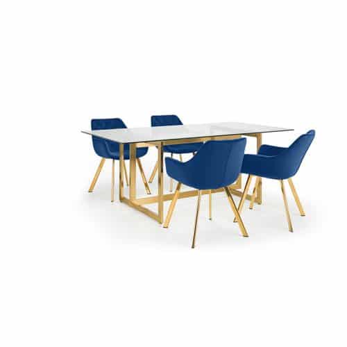 Minori dining table & 4 lorenzo blue dining chairs