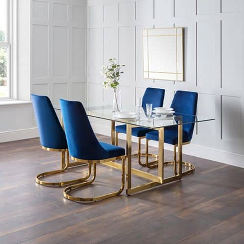 Minori dining table & 4 vittoria blue dining chairs