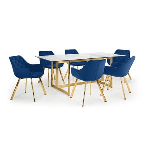 Minori dining table & 6 lorenzo blue dining chairs