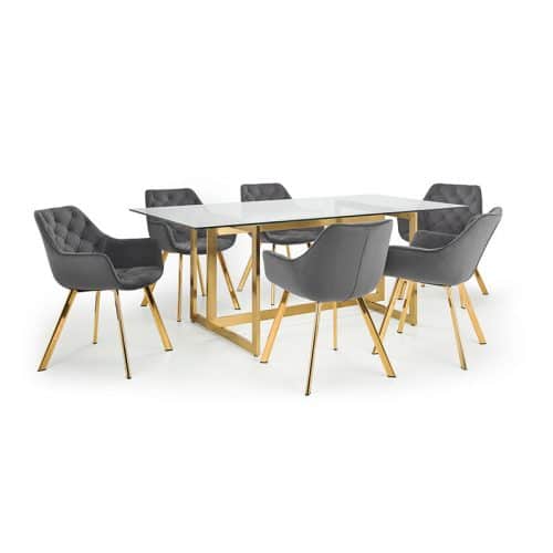 Minori dining table & 6 lorenzo grey dining chairs