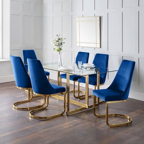 Minori dining table & 6 vittoria blue dining chairs
