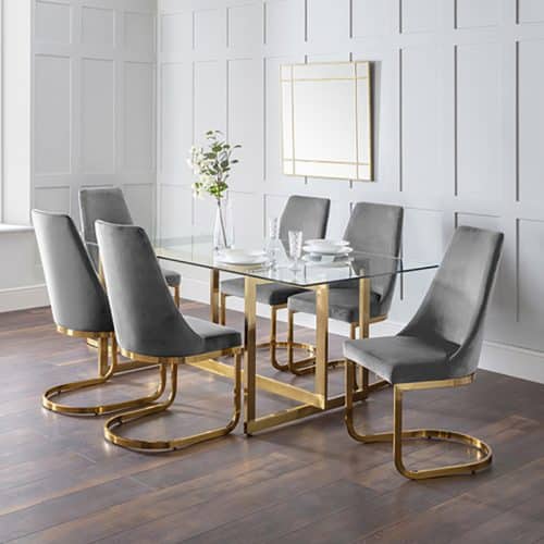 Minori dining table & 6 vittoria grey dining chairs
