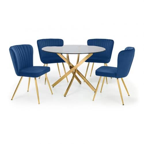 Montero round table & 4 cannes blue dining chairs