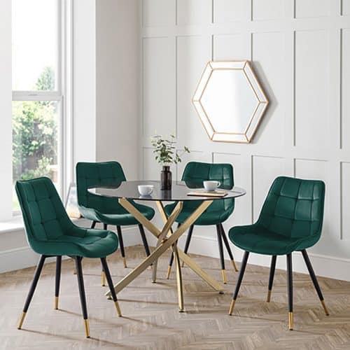 Montero round table & 4 hadid green dining chairs - Image 2