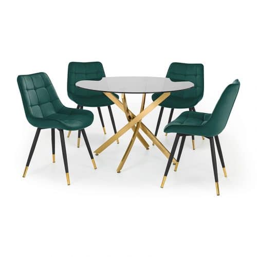 Montero round table & 4 hadid green dining chairs