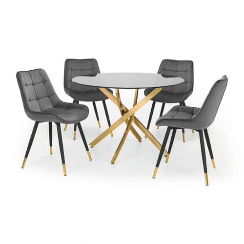 Montero round table & 4 hadid grey dining chairs