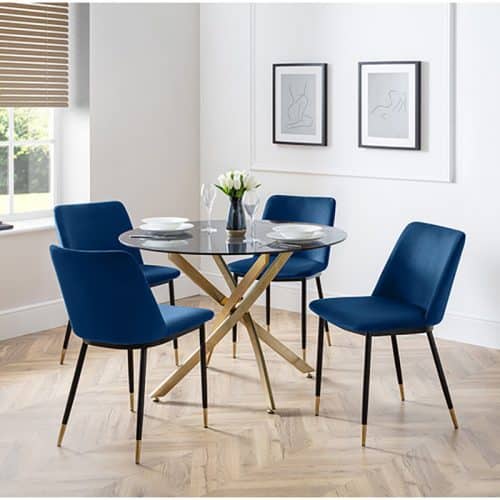 Montero round table & 4 delaunay blue chairs