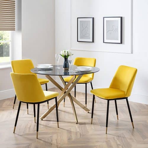 Montero round table & 4 delaunay mustard chairs - Image 2