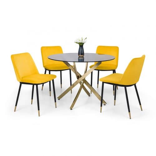Montero round table & 4 delaunay mustard chairs - Image 3
