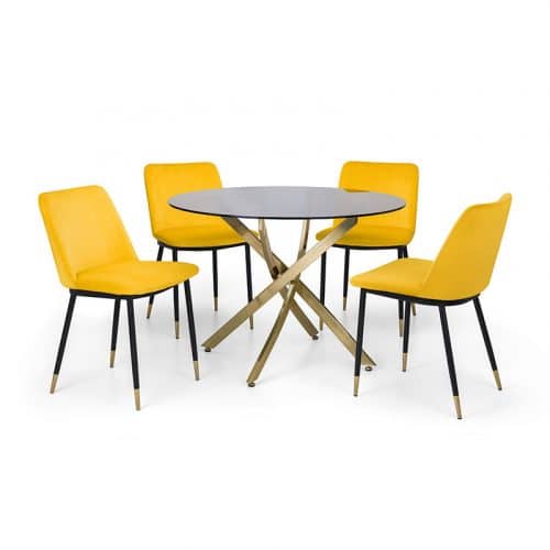 Montero round table & 4 delaunay mustard chairs