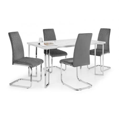 Positano dining table & 4 calabria cantilever velvet grey chairs