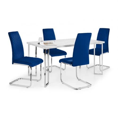 Positano dining table & 4 calabria cantilever velvet blue chairs