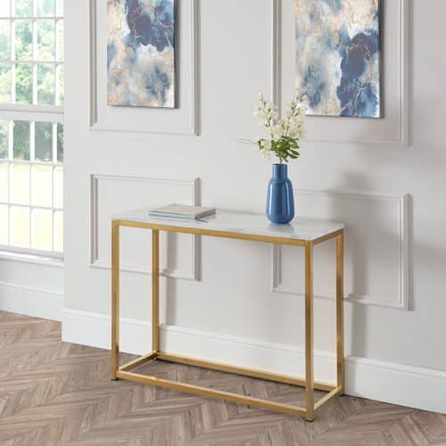 Scala gold white marble top console table - Image 2