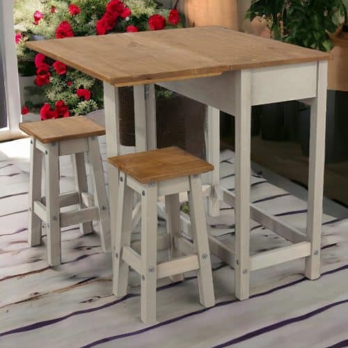 Drop-leaf breakfast table in grey with two stools - Image 7