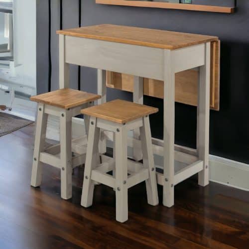 Drop-leaf breakfast table in grey with two stools - Image 8