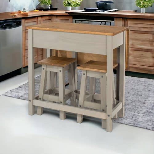 Drop-leaf breakfast table in grey with two stools - Image 9