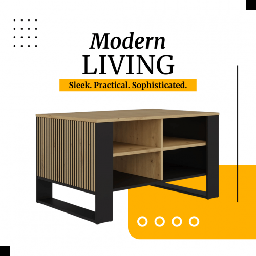 Modern Coffee Table 4P Slim Oak Artisan Black