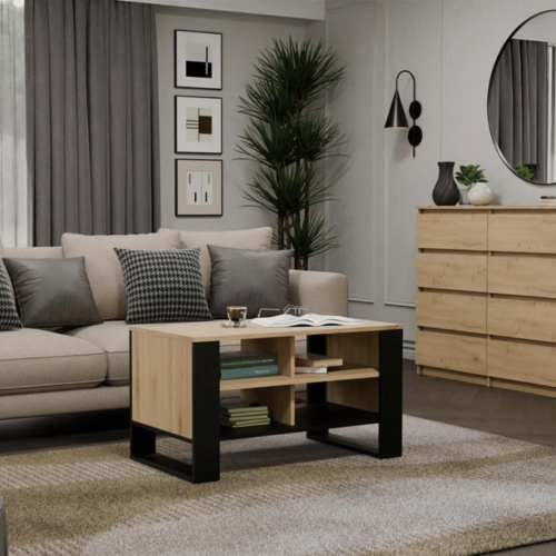 Modern Coffee Table 4P Slim Oak Artisan Black - Image 6